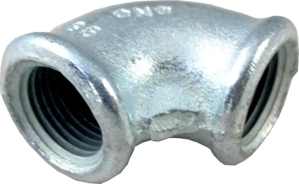 Ein metallischer Fitting mit 90-Grad-Winkel und zwei Innengewinden, hergestellt von Wolf, zur Verbindung von Rohren.